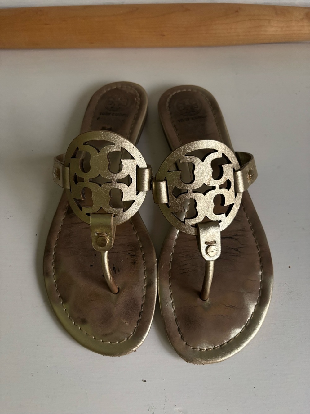 Tory Burch Metallic Gold Logo Thong Sandals
